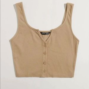 shein, tank top , tan , xs, open at top, button down